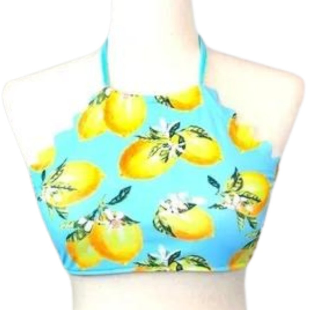 Lemon Print Halter Swim Top